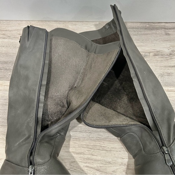 Dream Pairs Tall Riding Gray Faux Leather Fur Lined Boots Full Zip Up Size 8 - Picture 9 of 11